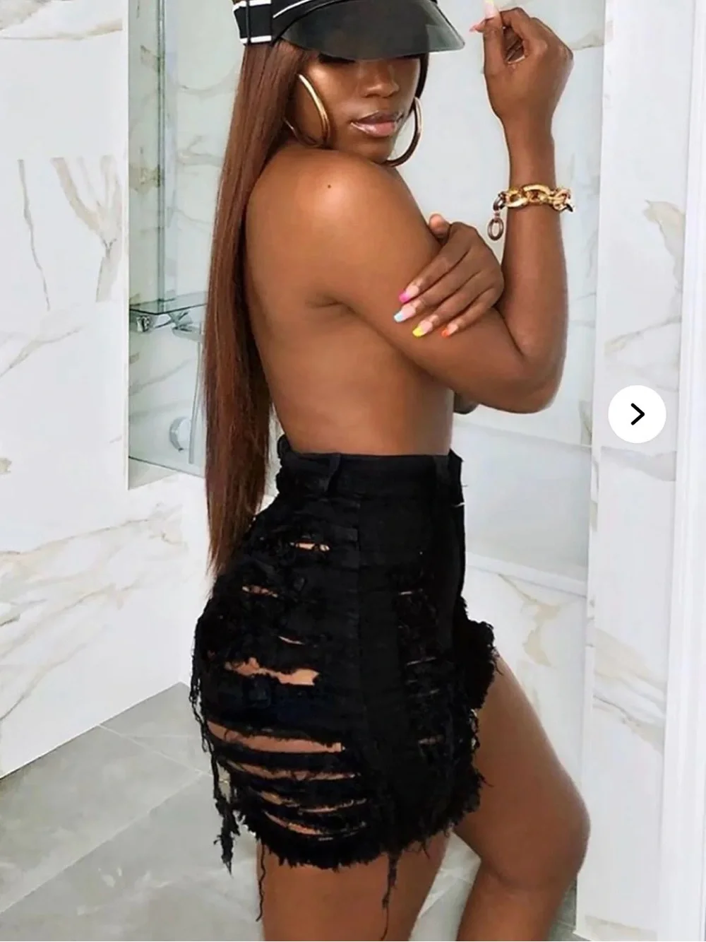 Ripped High-Waist Black Denim Shorts